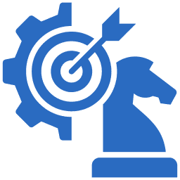 Knight chess piece with bullseye and gear