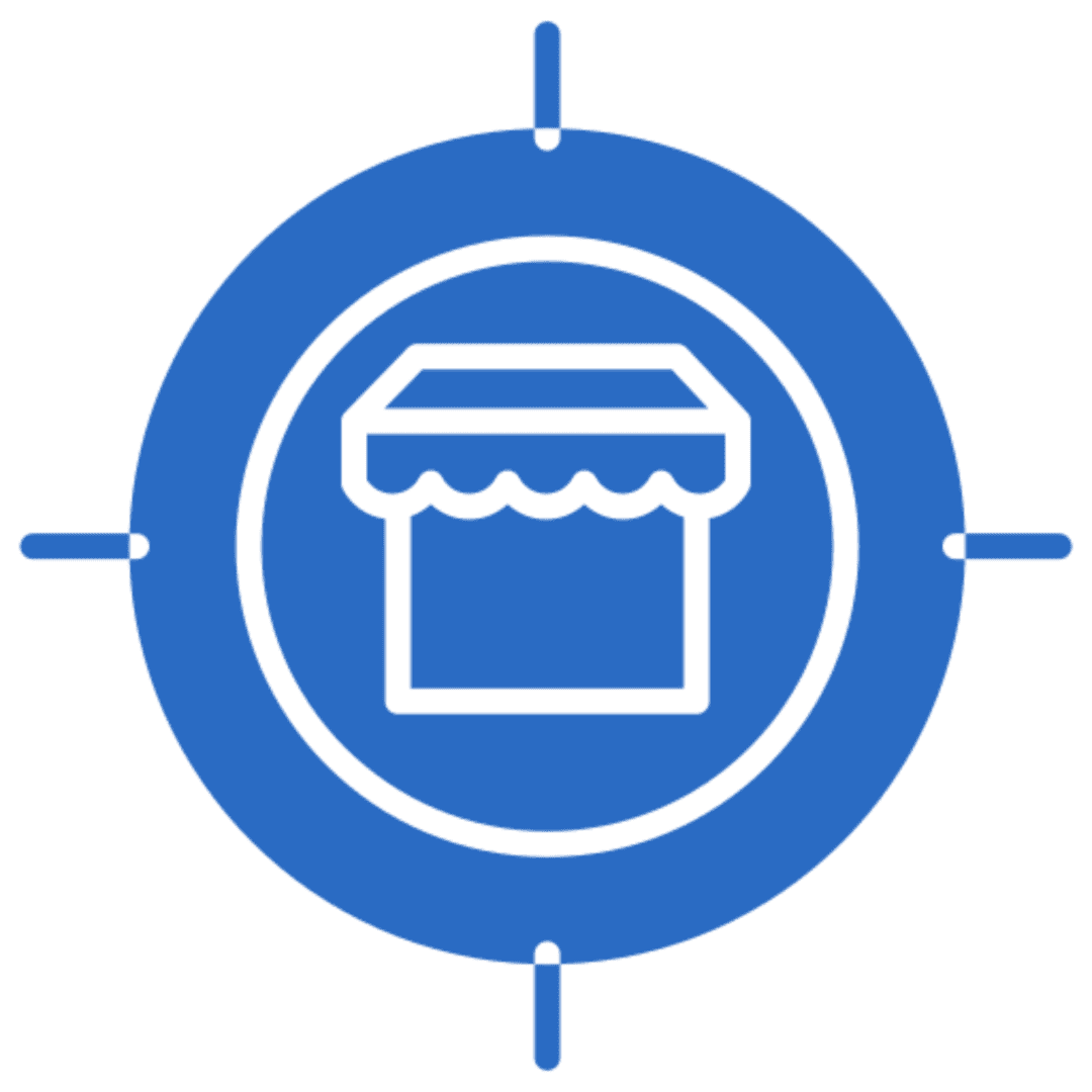 Blue target with storefront icon