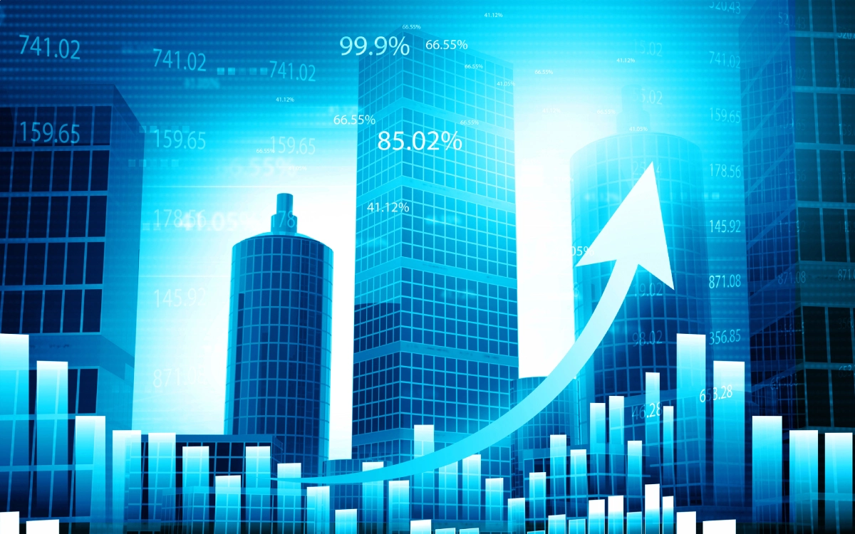 Financial growth chart with upward arrow