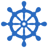 Blue ship wheel on black background