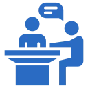 Meeting illustration in blue and black