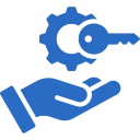 Blue gear and key in hand