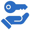 Key above an open hand icon