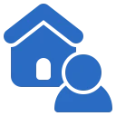 House and person icon in blue